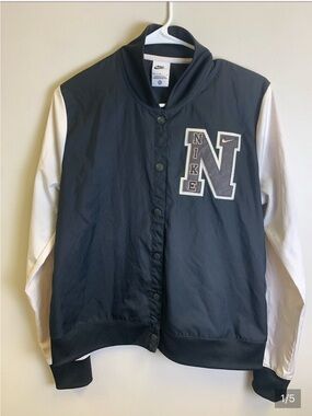 Nike Blue Bomber/varsity style Jacket with White Trim